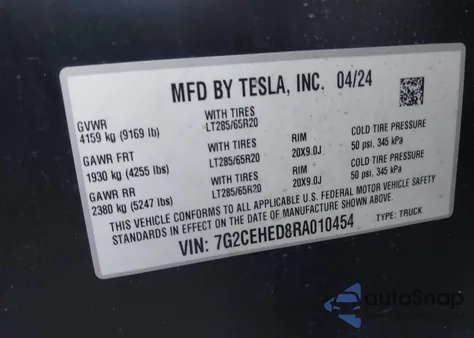 2024 Tesla Cybertruck All-Wheel Drive from USA, damaged, VIN 7G2CEHED8RA010454